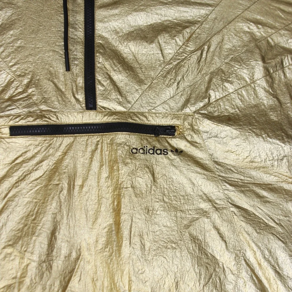 Adidas‎ Windbreaker Mens L Gold Metallic Pullover Anorak Hooded Jacket